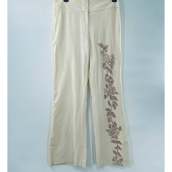 Yigal Azrouël Embellished Sequin Cut Out Flat Front Straight Leg Trousers Size 4 - Picture 3 of 14